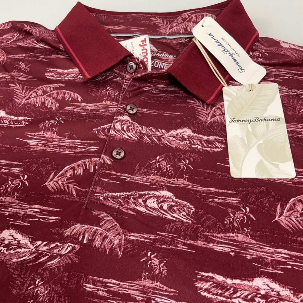 Tommy Bahama Island Zone Men XXL 2XL Maroon Berry Sport Bay View Polo Shirt  NEW